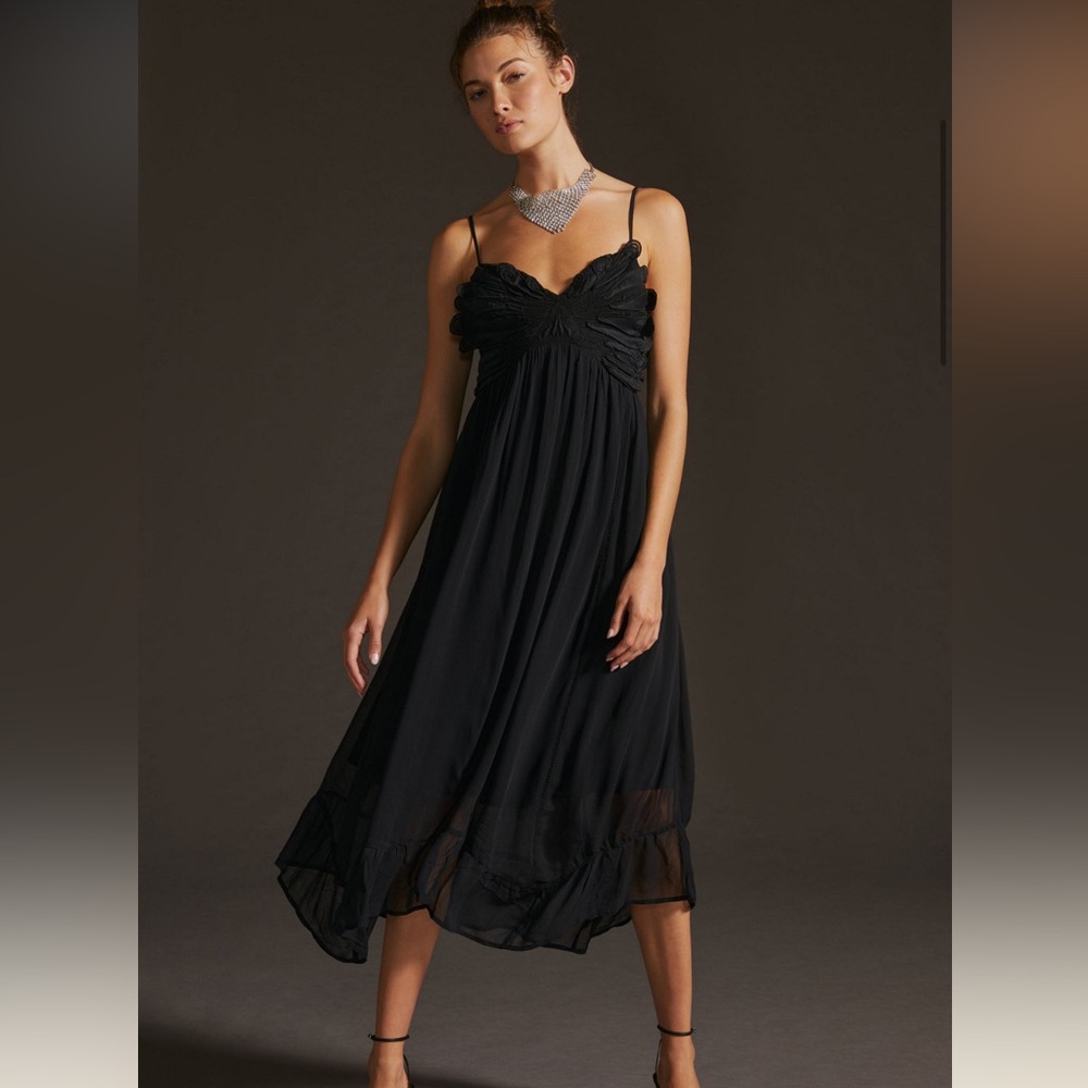 Anthropologie Black Garden Butterfly Midi Dress